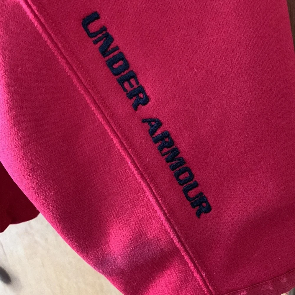 Under Armour LARGE men’s warm red fleece lined full zip jacket stand collar VGUC